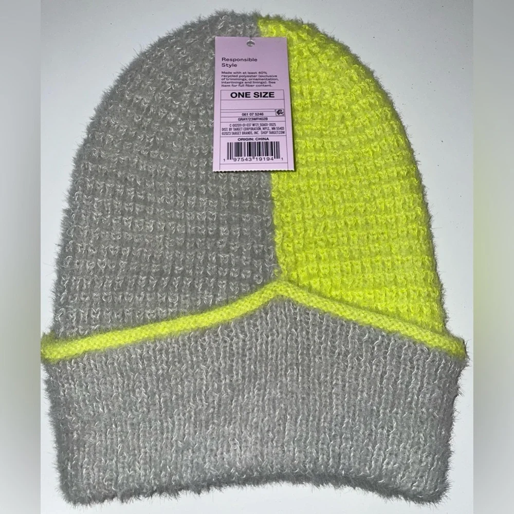WILD FABLE HAT AND MITTENS GLOVES GRAY AND LIME GREEN NEW